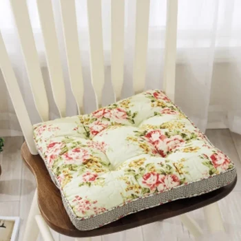 Подушка для сиденья из хлопчатобумажной ткани в пасторальном стиле, квадратный коврик для обеденного стула со шнурком, коврик для офисного стула, Маленький цветочный коврик для студенческого стула