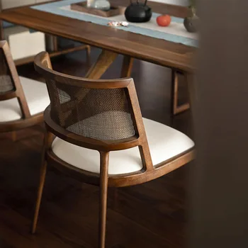 Обеденный стул из массива дерева в стиле ретро, ресторан отеля, Мягкая сумка, спинка для отдыха, ротанговый стул, простое сиденье из ротанга