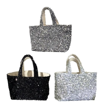 Модная сумка E74B, стильная, с блестящими пайетками, однотонная, большая вместительная сумка-тоут, кошелек для дамских вечеринок