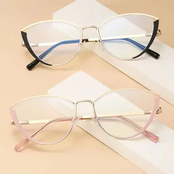 Модные очки с защитой от синего света, блокирующие кошачий глаз, Оправа для женщин, мужчин, Металлические Модные оптические очки, Модные компьютерные очки