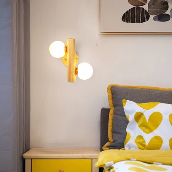 Скандинавский стеклянный шар, светодиодный настенный светильник для спальни, прикроватной тумбочки, кабинета, лестницы из каучукового дерева, Современный настенный бра, светильник
