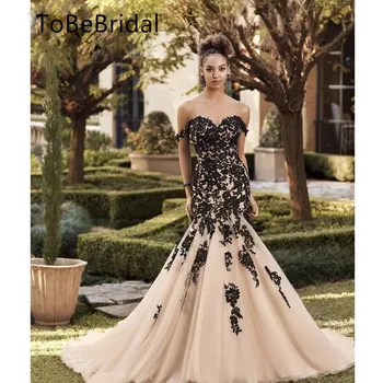 Свадебное платье ToBeBridal с открытыми плечами и черным вышитым цветком, свадебное платье Русалки, женское вечернее платье для официальной вечеринки