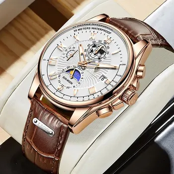 Повседневные спортивные часы LIGE для мужчин, лучший бренд, роскошные кожаные наручные часы в стиле милитари, мужские часы, модные наручные часы с хронографом