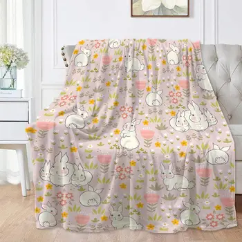 Милое одеяло с кроликом, Мультяшный Кролик и цветы, легкое одеяло для детей, девочек и мальчиков, Мягкий уютный флисовый кролик