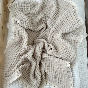 6 слоев детского банного полотенца для мальчиков и девочек, муслиновое хлопчатобумажное пеленальное одеяло, детские одеяла, покрывало для новорожденных, кружевное покрывало для мамы и детей