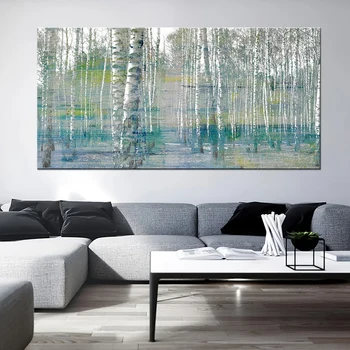Абстрактная картина с березовым лесом, Настенный рисунок с изображением бирюзовых деревьев, Плакат на холсте для домашнего декора гостиной