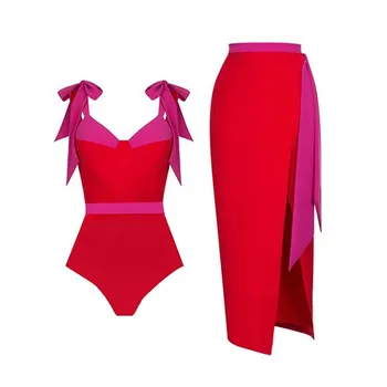 Купальники Женские 2023, цельная одежда для плавания, летние женские купальники-Bikni, новый однотонный комплект для тонкого пляжного бикини из полиэстера в стиле ретро