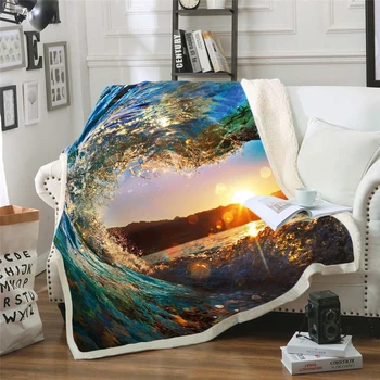 Plstar Cosmos sea and sunrise beautiful landscape Decke 3D drucken Sherpa Decke auf dem Bett Hause Textilien Traumhafte