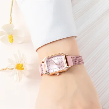 Модные Женские часы с темпераментом, Квадратная популярная женская кварцевая цепочка, наручные часы со стальным ремешком для дам Reloj Para Mujer