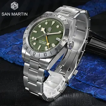 San Martin 39mm BB NH34 GMT Watch Date Мужские Автоматические Наручные Часы 10Bar Водонепроницаемые Сапфировые Деловые Мужские Часы Для Дайвинга