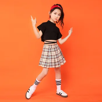 Детские костюмы для танцев в стиле хип-хоп для девочек, бальная рубашка, топ, юбка, костюмы для джазовых танцев, одежда для сцены, детская танцевальная одежда