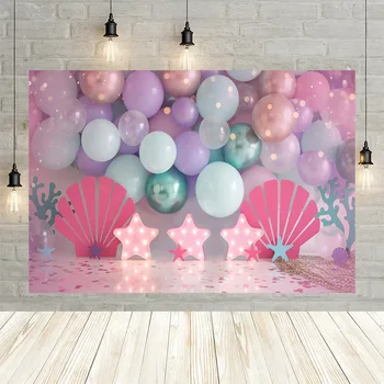 Фон для Фотосъемки Mehofond Star Light Shell Background Цветные Воздушные Шары Пол для Вечеринки по Случаю Дня Рождения Новорожденного Студийный Фотофон