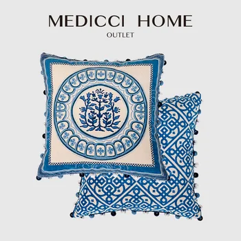 Наволочка в виде имбирной баночки Medicci Home Винтажная темно-синяя с рисунком Индиго, Фарфоровая наволочка из Дельфтского Шинуазри, шикарный декор