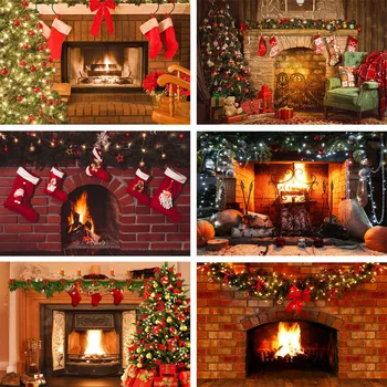 Рождественские фоны для камина, Зимний интерьер, Рождественский Детский семейный портрет, фон для фотосессии в студии