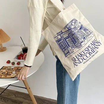 Женская холщовая сумка через плечо с принтом Шекспира, женская повседневная сумка-тоут, хлопковая многоразовая пляжная сумка для покупок большой емкости