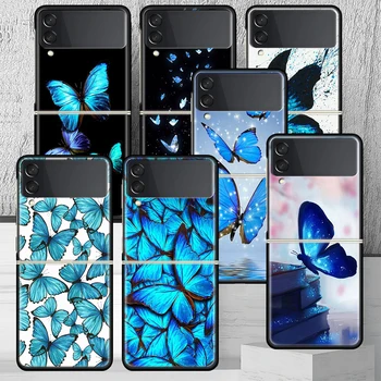 Синяя Бабочка Красивое Крыло Чехол Для Телефона Samsung Galaxy Z Flip 4 5 Flip3 5G Черный Твердый Переплет ZFlip4 ZFlip5 ZFlip3 Coque Fun