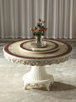 Дворцовая французская мебель Европейская мраморная столешница 1,4 м круглый обеденный стол небольшая квартира с поворотным столом