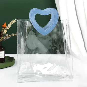 Прозрачная сумка-тоут с практичной ручкой в форме сердца из прозрачного ПВХ для покупок, подарочный пакет для рук