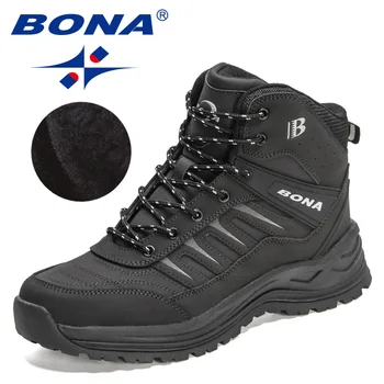Новые дизайнерские зимние ботинки BONA, мужские плюшевые ботильоны из экшн-кожи, супер теплые ботильоны, мужские походные ботинки Mansculino на открытом воздухе