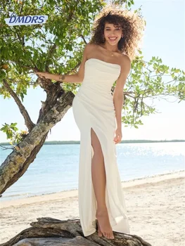 Пляжное свадебное платье без рукавов и бретелек, Классическое свадебное платье трапециевидной формы длиной до пола, простое Vestidos De Novia