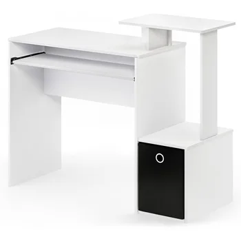 Furinno Econ Универсальный компьютерный письменный стол для домашнего офиса, белый/черный, Компактный и стильный дизайн, высокое качество и долговечность