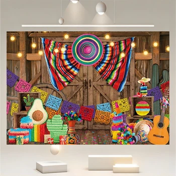 Деревянный фон с флагом Фиесты, украшения для вечеринок, Баннер, Мексиканский Фон для фотографий, Карнавал Синко Де Майо, Музыка на день рождения, Гитара