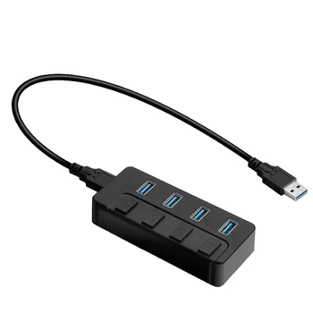 4 Порта USB3.0 Концентратор Разветвитель USB Разветвитель USB Зарядное устройство расширения с независимым переключателем