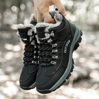 Мужские ботинки на среднем каблуке со шнуровкой, зимние однотонные, сохраняющие тепло, нескользящие, с добавлением флиса, повседневная мужская обувь для отца на открытом воздухе Hw67
