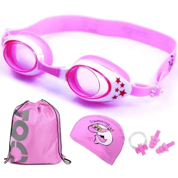 Шапочка для плавания для мальчиков и девочек, противотуманные очки для плавания, силиконовая затычка для ушей с сумкой для хранения, детские принадлежности для плавания, набор для плавания