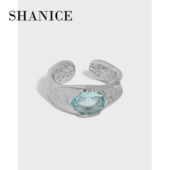 Женские кольца SHANICE из 100% стерлингового серебра 925 пробы С розовым и голубым камнем, простые модные большие круглые Открытые Анилло, подарки для вечеринок, Аксессуары