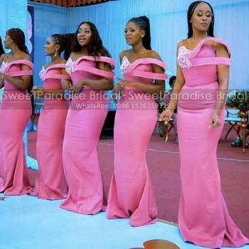 Большие размеры, платья подружек невесты в стиле Русалки с аппликациями, Длинное темно-розовое платье-футляр на одно плечо, Свадебное платье подружки невесты
