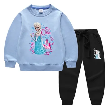 Новый спортивный костюм королевы Эльзы для девочек, Новая толстовка, комплект из 2 предметов, детская верхняя и нижняя одежда Disney Frozen, мультяшный подарок для студентов