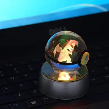 Хрустальный шар с покемонами 3D Фигурки Пикачу Генгар Мьютуо Основание лампы Ночник Сквиртл Детские коллекционные подарки на День рождения