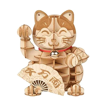 3D Деревянный пазл Lucky Cats -72шт Японские кошки Приветствуют дисплей Приветствие для благословения Фортуны Строительные игрушки в подарок