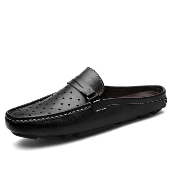 Обувь из натуральной кожи, полуботинки, дышащие уличные тапочки, Сандалии без каблука, повседневная мужская обувь