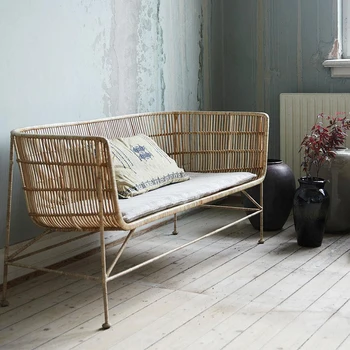 Плетеный ротанговый диван, кресло для отдыха, балкон, ротанговый стул, дизайнерский стул, ручная работа из натурального ротанга в скандинавском стиле, минималистичная гостиная