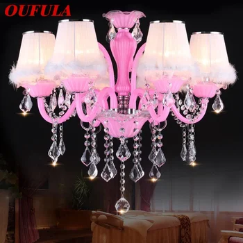 Подвесная лампа из розового хрусталя OUFULA, Художественная лампа для комнаты девочек, Детская комната, гостиная, Ресторан, люстра для спальни
