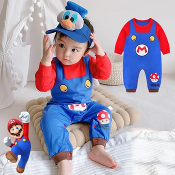 Костюмы для косплея новорожденных Super Marios, милые осенне-зимние детские комбинезоны, утолщенный комбинезон, костюм для малышей, мультяшный комбинезон