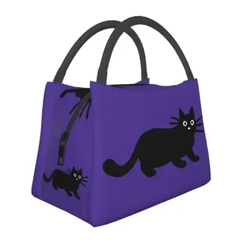 Утепленные сумки для ланча с рисунком Черного кота из мультфильма для женщин, Герметичный термоохладитель, ланч-бокс, офис, Пикник, путешествия