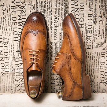 Дизайнерская мужская обувь из натуральной кожи, резные туфли с перфорацией типа 