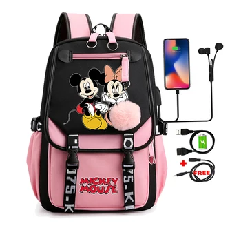 Рюкзак с Минни и Микки для девочки и мальчика, школьная сумка для подростка, холщовый рюкзак для ноутбука, женский рюкзак, Мультяшный аниме рюкзак Disney