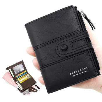 Мужской короткий кошелек на кнопке, сумка-кошелек с карманом для держателя кредитной ID-карты, модный винтажный мужской мини-кошелек для монет, сумки для денег на молнии, кошельки