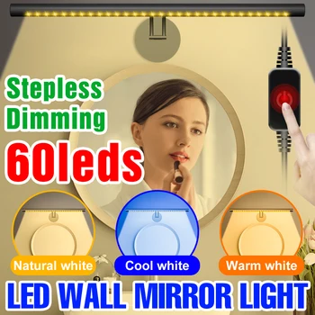 Зеркальная подсветка для макияжа Led 3 цвета Зеркала с подсветкой USB Туалетный столик Настенный светильник Сенсорное управление DC5V Туалетный столик Зеркало в ванной