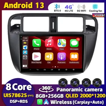 Android 13 Carplay Auto Авторадио WIFI + 4G для Honda Civic 1996-2001 Автомобильный радиоприемник Мультимедийный видеоплеер GPS Стерео 360 Камера WIFI