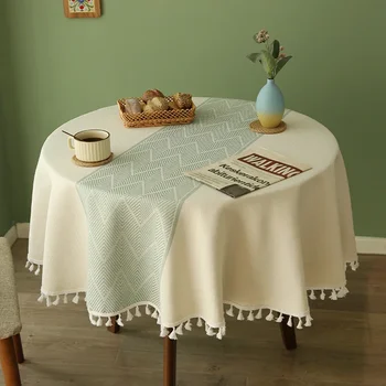 Простая хлопковая, льняная, простая и элегантная бытовая небольшая круглая скатерть для обеденного стола, прикроватный столик, скатерть для чайного стола