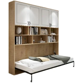 Горизонтальная раскладная компактная рабочая стена, кровать Murphy Со шкафом для хранения, Невидимые скрытые кровати, книжный шкаф, шкаф