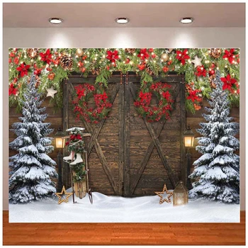 Фотографии Фонов для рождественской елки, декора деревянной двери, зимнего снега, детского фото-фона, баннера, плаката, фотостудии