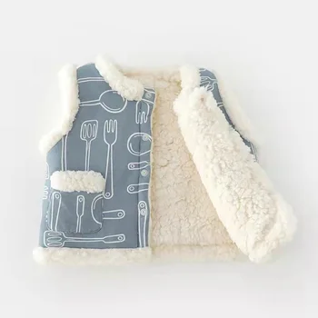 Модный теплый жилет из овечьей шерсти для маленьких мальчиков и девочек, осенне-зимний толстый флисовый топ с милым принтом, одежда без рукавов для младенцев 0-4 лет
