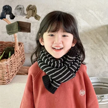 Осенне-зимние шерстяные детские шарфы для мальчиков и девочек, Корейские модные полосатые шарфы для малышей, Кашемировая теплая Детская одежда, аксессуары