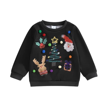 Детская Толстовка для мальчиков и девочек Рождественская одежда с длинным рукавом Санта Клаус Толстовка с лосем Пуловер Топы Одежда для малышей